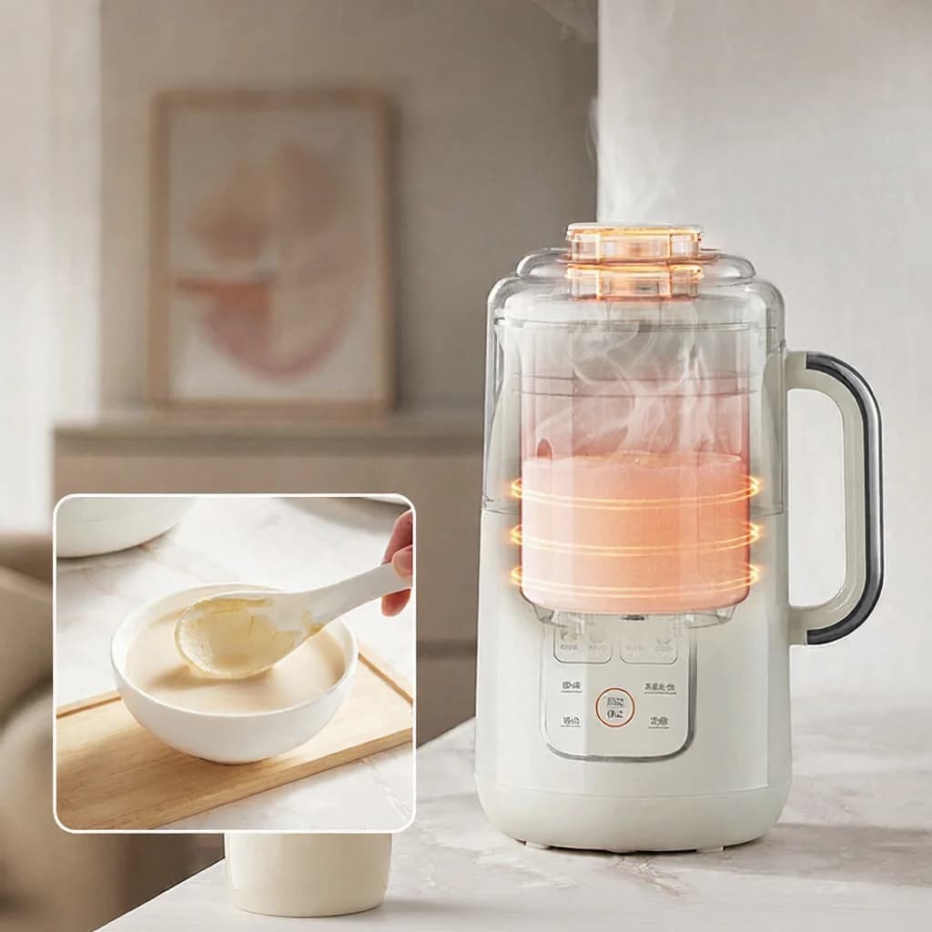 Batidora para Leche de Soja con Calefacción, 1.2L, Vaso Interior de Acero Inoxidable