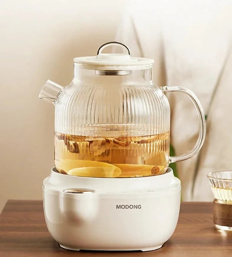 Olla de salud eléctrica de vidrio con control de temperatura y vaporera para té