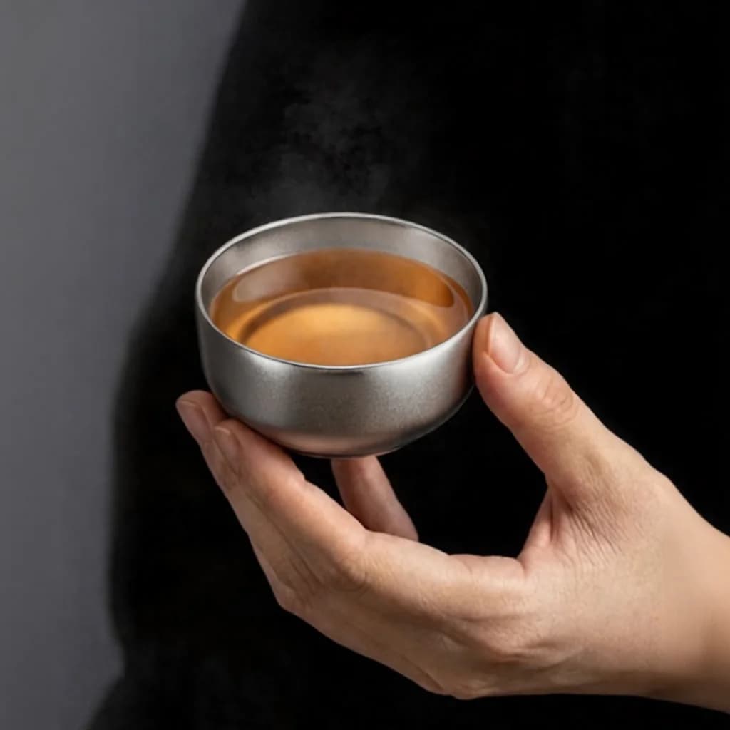 Juego de tazas gongfu de titanio puro 55ml acabado liso hecho a mano
