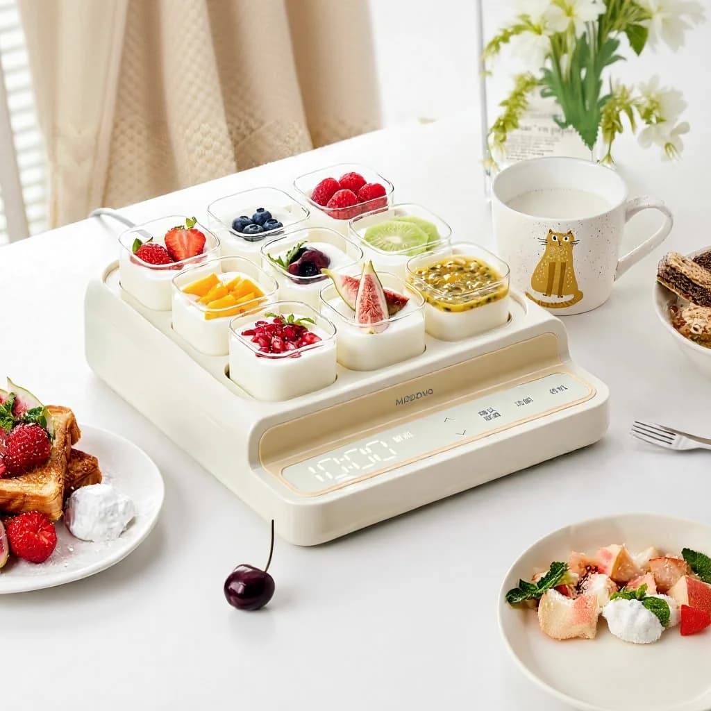 Yogurtera eléctrica con 9 compartimentos para vasos y olla interior de vidrio