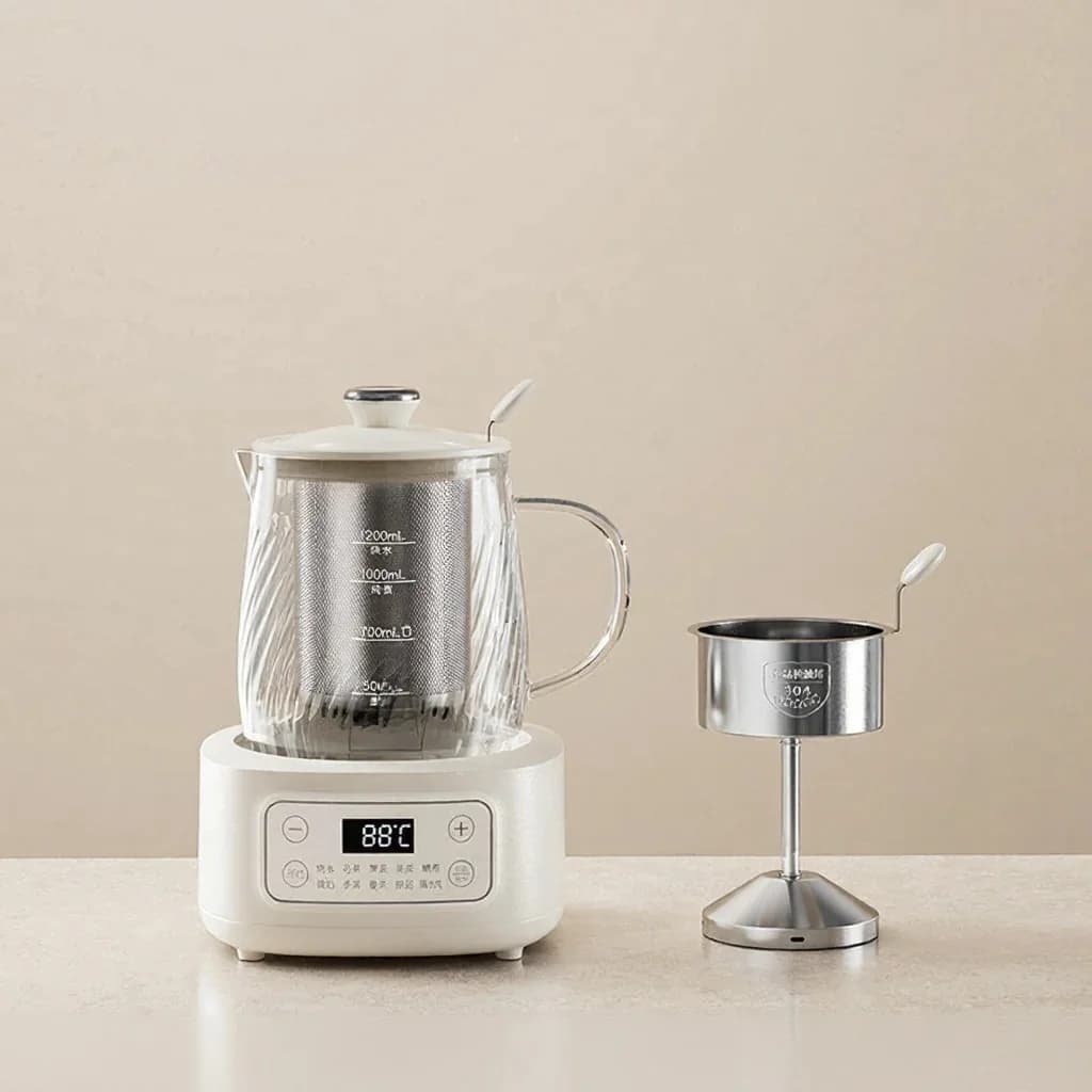 Olla eléctrica de vidrio para salud con control de temperatura 1.2L