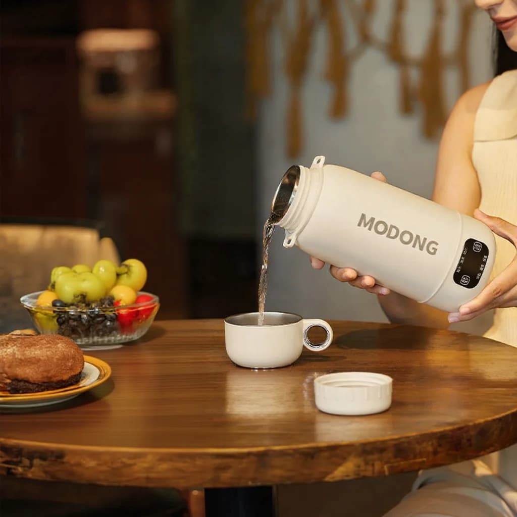 Hervidor eléctrico portátil de viaje con taza calentada 1L 316 acero inoxidable