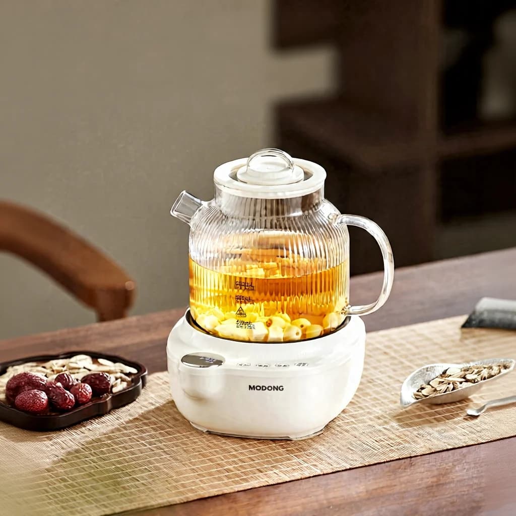 Olla eléctrica de vidrio con control de temperatura y vaporizador de té