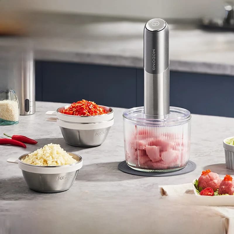 Picadora eléctrica portátil de alimentos con bol de vidrio