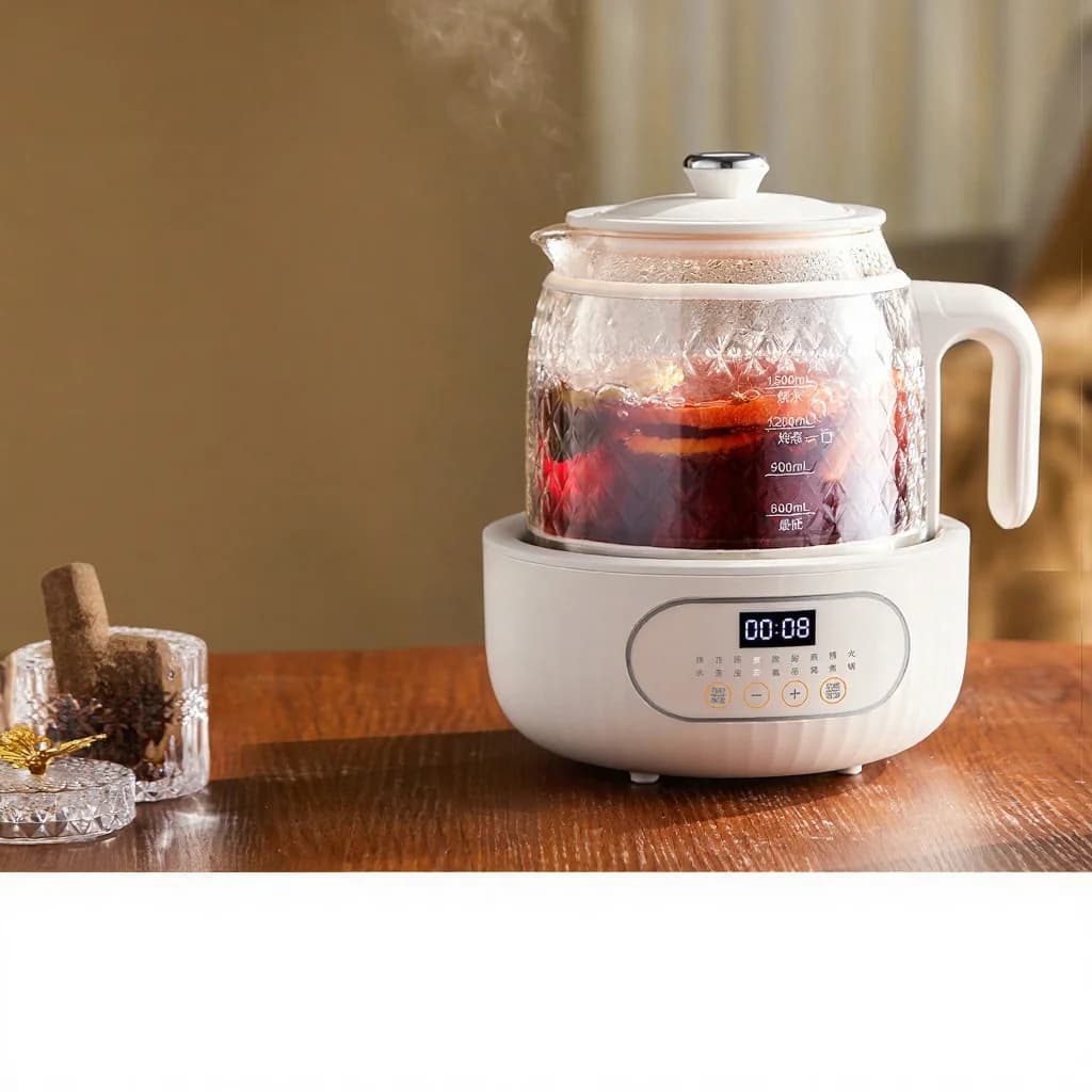Olla eléctrica de vidrio con tapa ajustable y capacidad de 1L