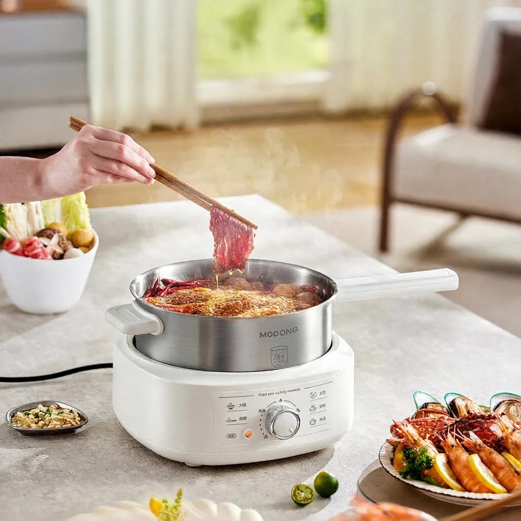 Olla caliente eléctrica de acero inoxidable con vaporera, 3L, 220V