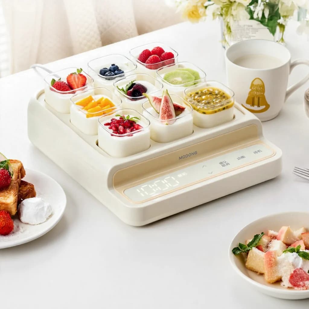 Yogurtera de 9 vasos con recipiente interior de vidrio y temporizador