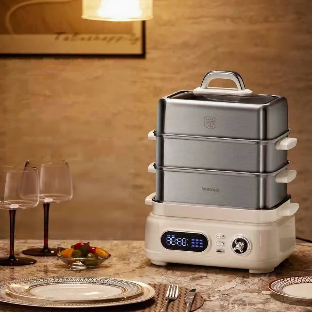 Olla vaporera eléctrica de acero inoxidable de 3 niveles 18L 220V 1500W