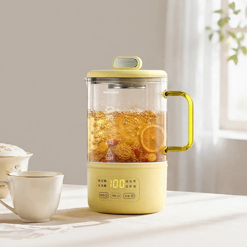 Olla eléctrica de vidrio para salud 600ml 500W con función de mantener caliente y temporizador