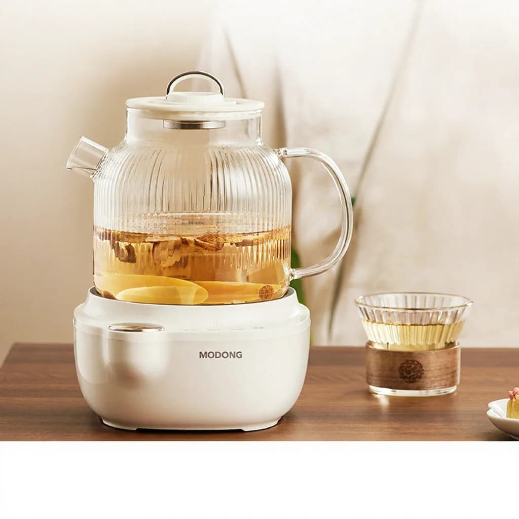 Olla de vidrio eléctrica para salud con control de temperatura y vaporera de té