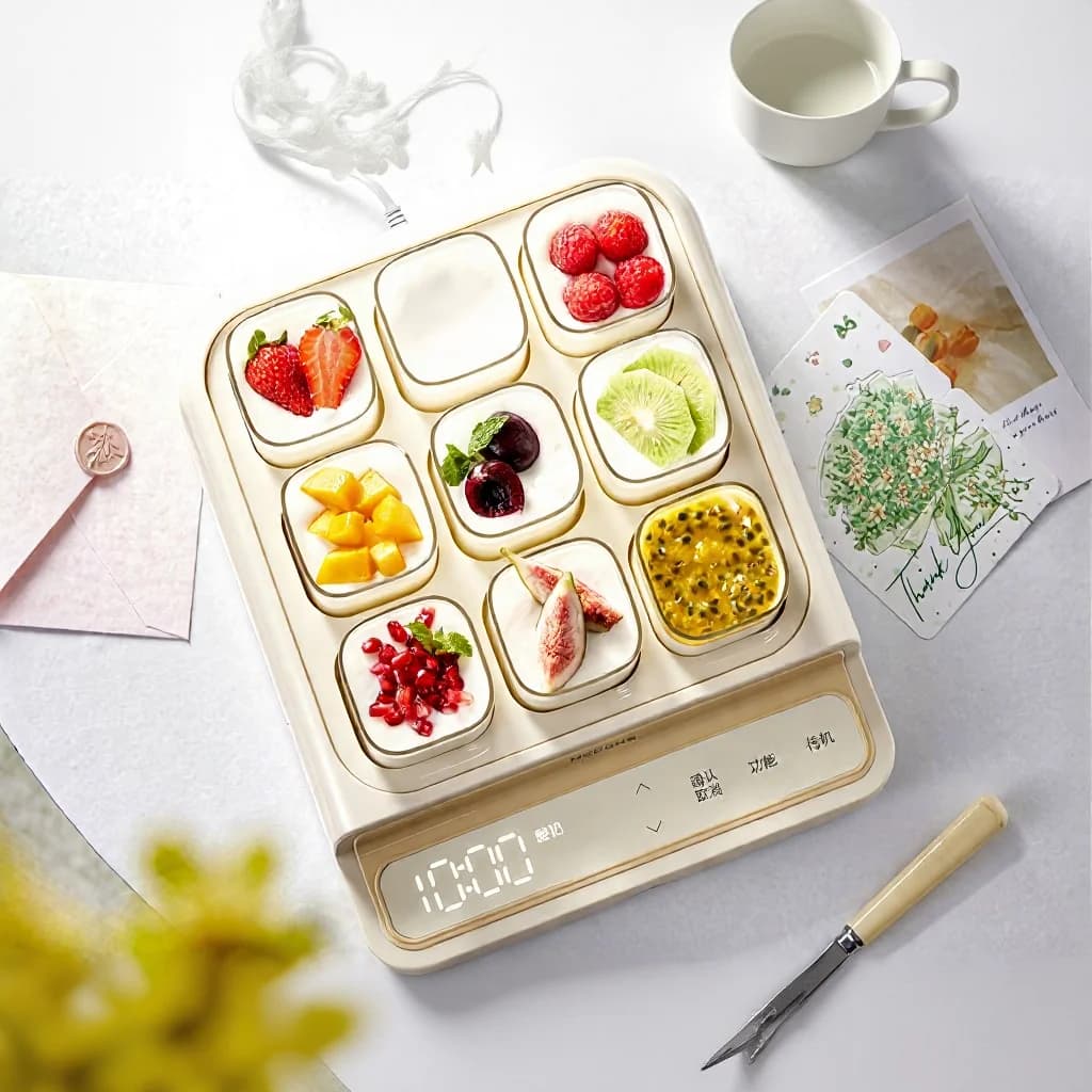 Yogurtera Eléctrica con 9 Vasos y Olla Interior de Vidrio