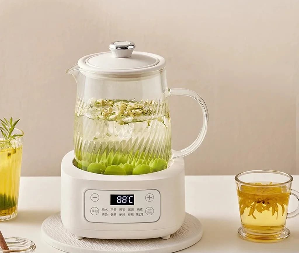Olla eléctrica de vidrio 1-1.5L con control táctil para té
