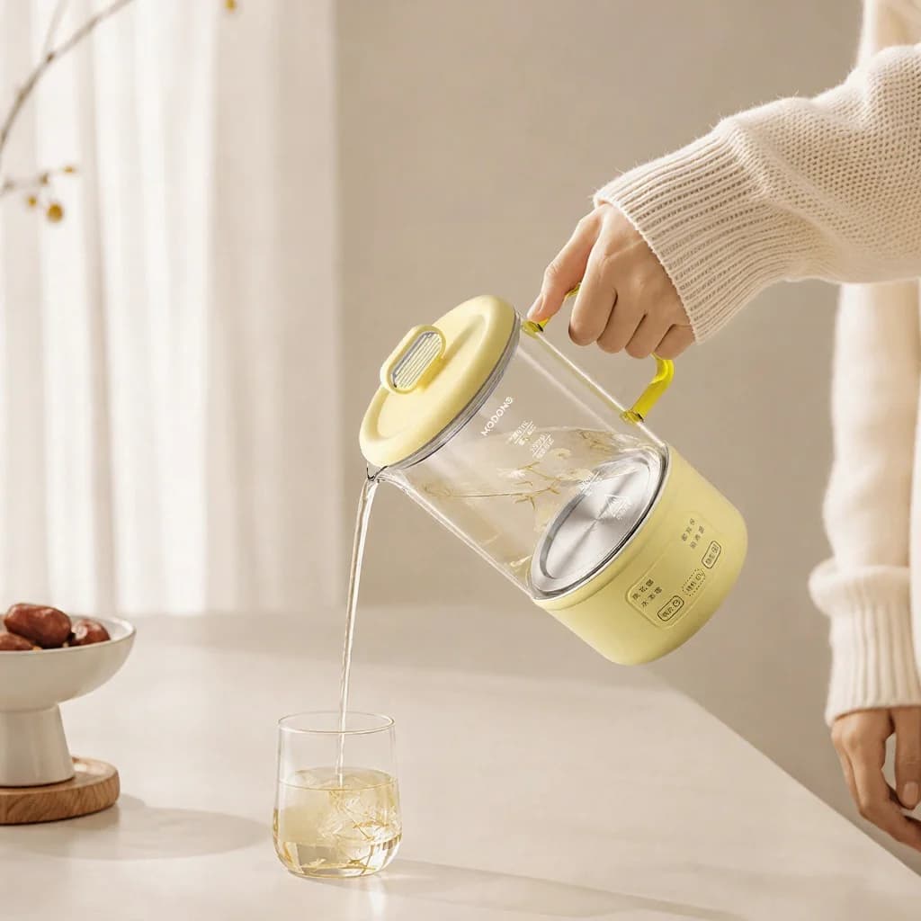 Olla eléctrica de salud de vidrio 600ml 500W con mantenimiento de calor y temporizador