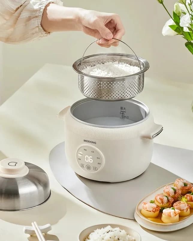 Mini olla arrocera eléctrica de 1.6L con olla interior de cerámica
