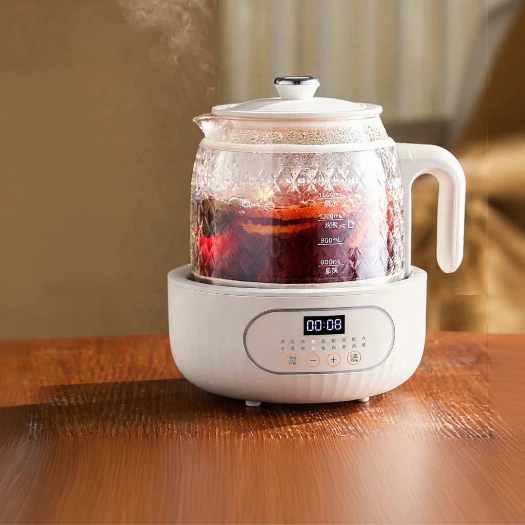 Olla eléctrica de vidrio para salud con control de temperatura 1.2L