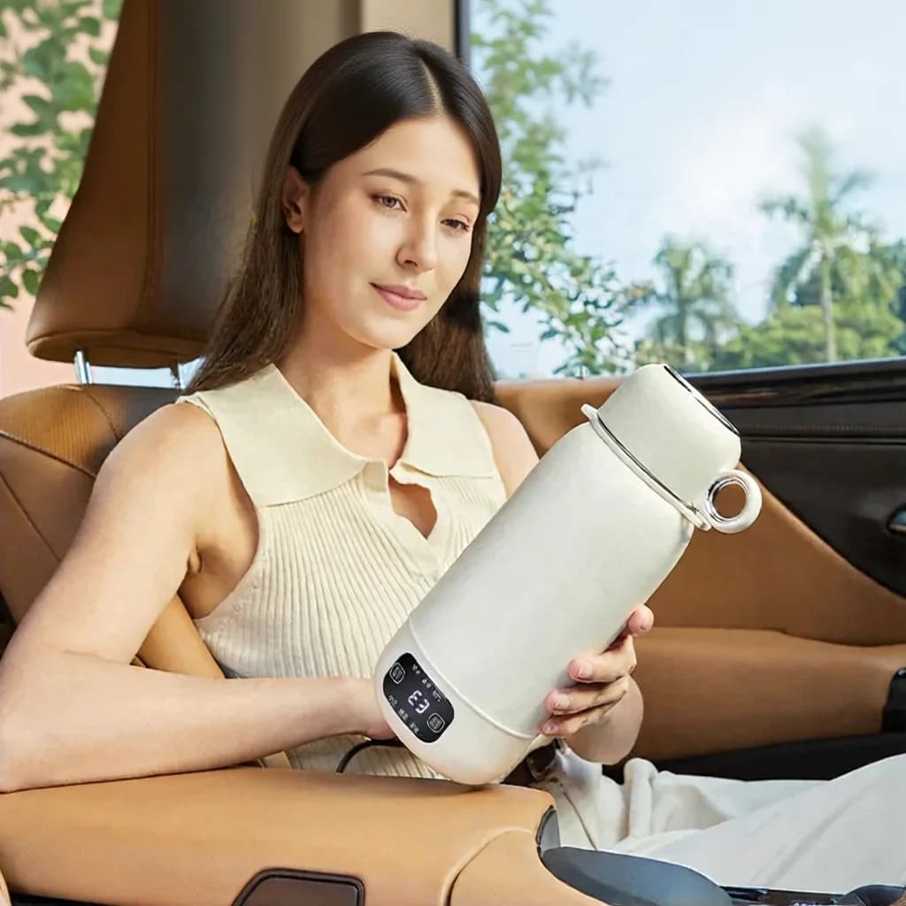 Hervidor eléctrico portátil de viaje con taza calentada 1L 316 acero inoxidable