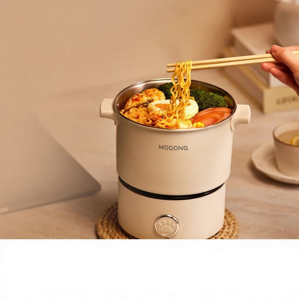 Olla eléctrica portátil para cocinar con sartén y rejilla para vapor