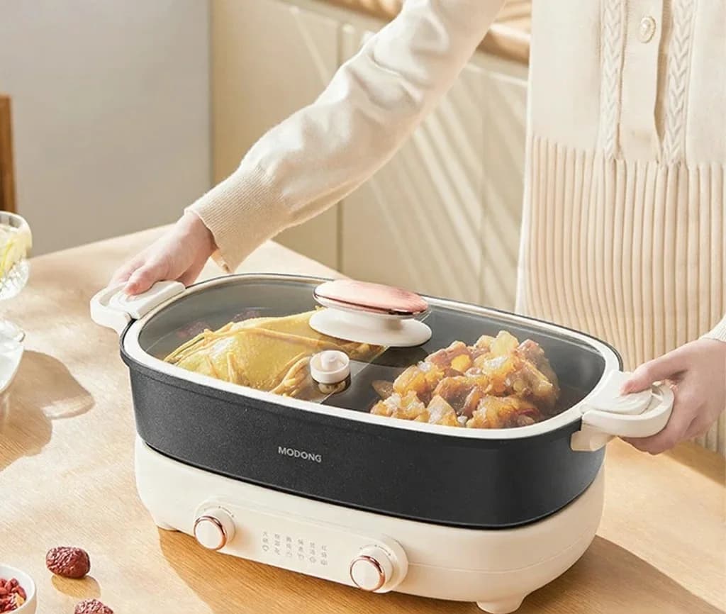 Olla eléctrica dividida 7L con control independiente de temperatura por zonas