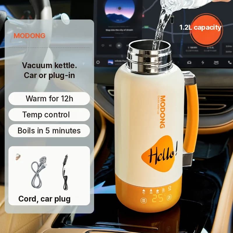 Vaso hervidor eléctrico portátil para coche y enchufe 1L 316 acero inoxidable