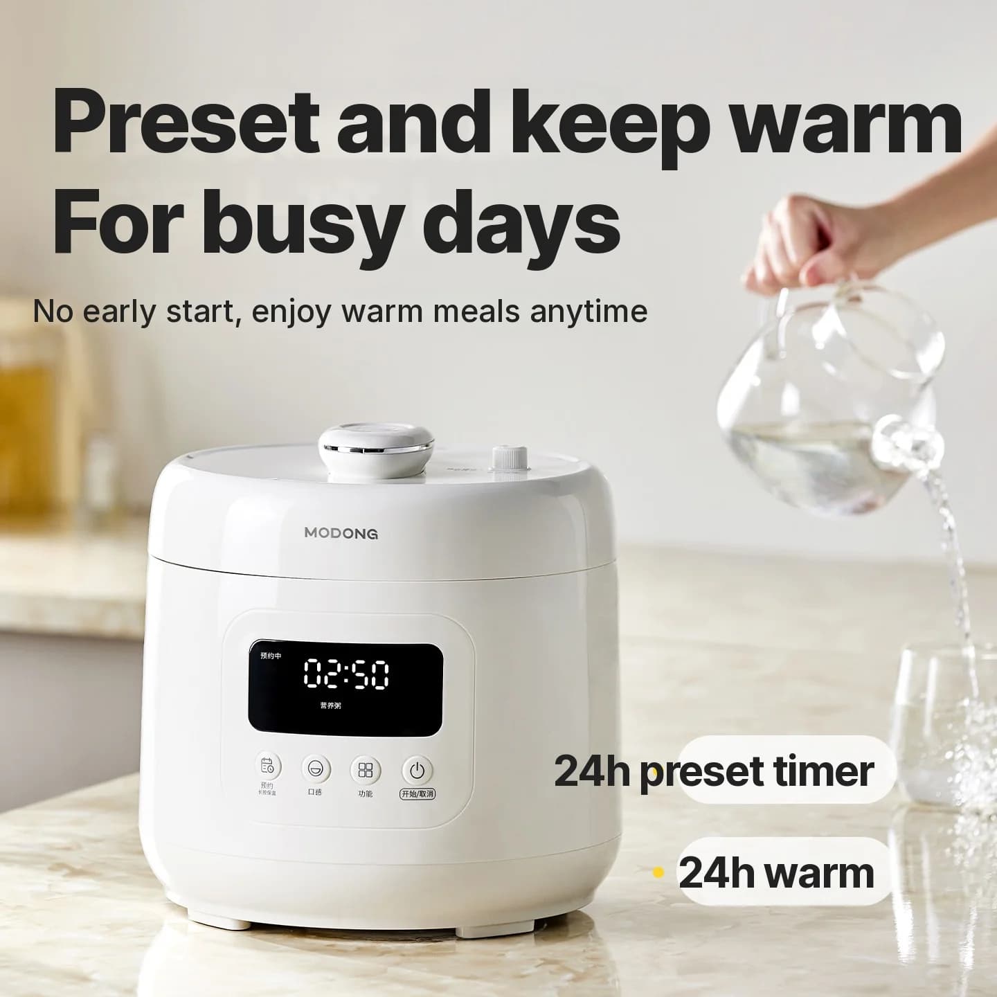 Olla a presión eléctrica 4L con revestimiento cerámico, 800W, temporizador 17-24H