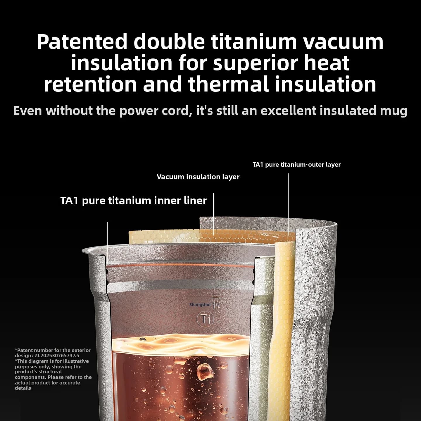 Taza portátil de titanio con calefacción eléctrica 400 ml y pantalla de temperatura