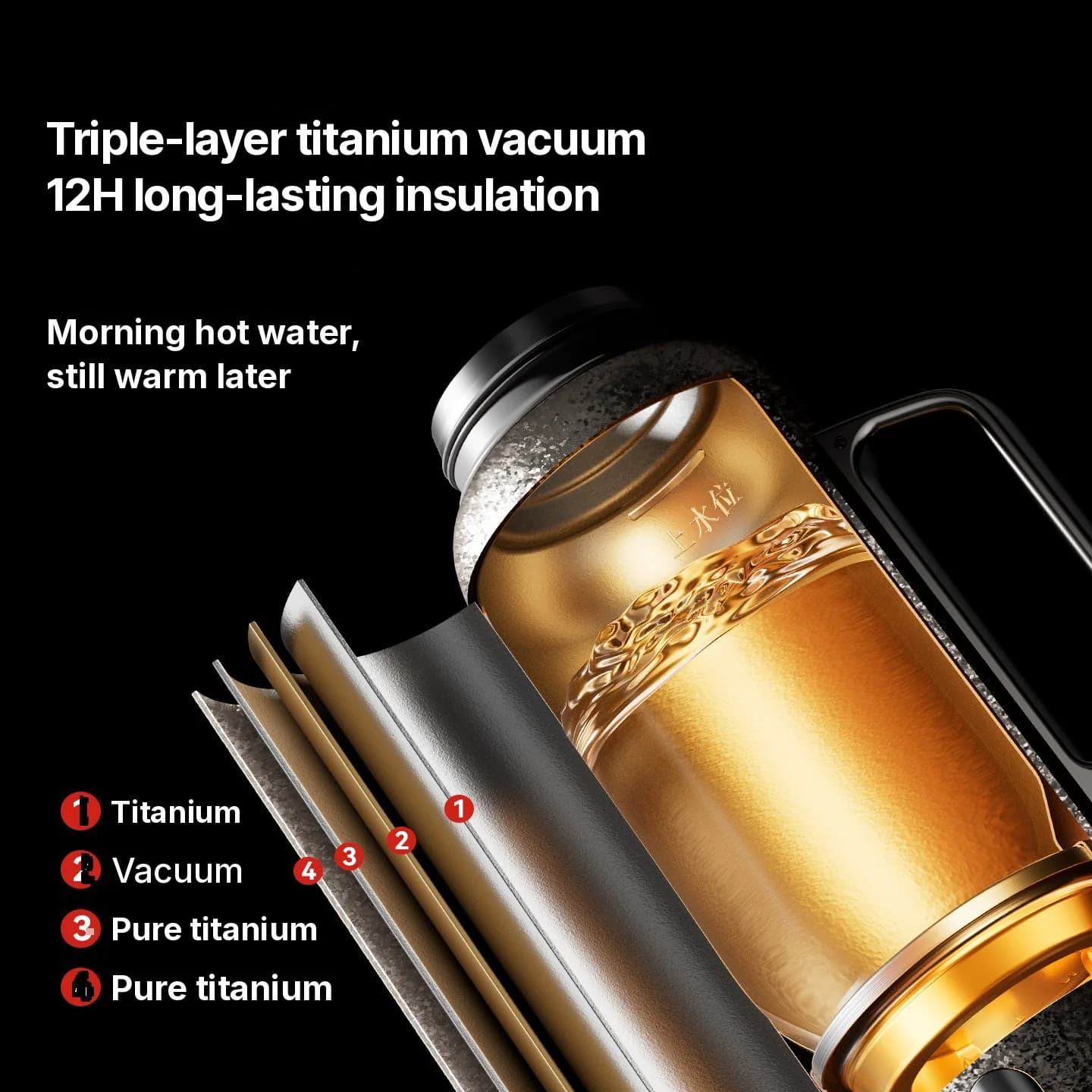 Vaso aislado de titanio puro con pantalla de temperatura, 601-700ml