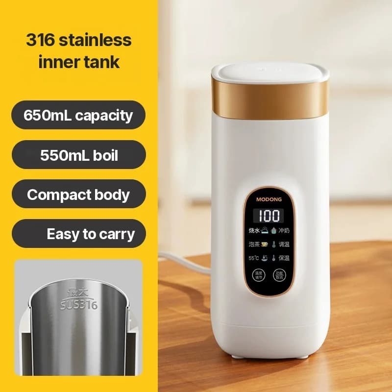 Taza hervidora eléctrica portátil de viaje con función de mantener caliente