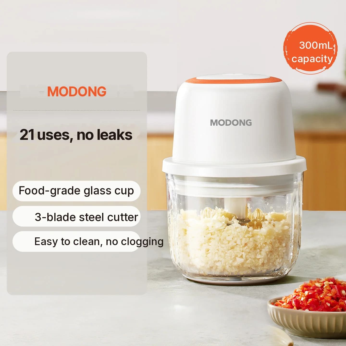 Procesador de Alimentos para Bebés Eléctrico, Vaso de Vidrio 300ml, 45W