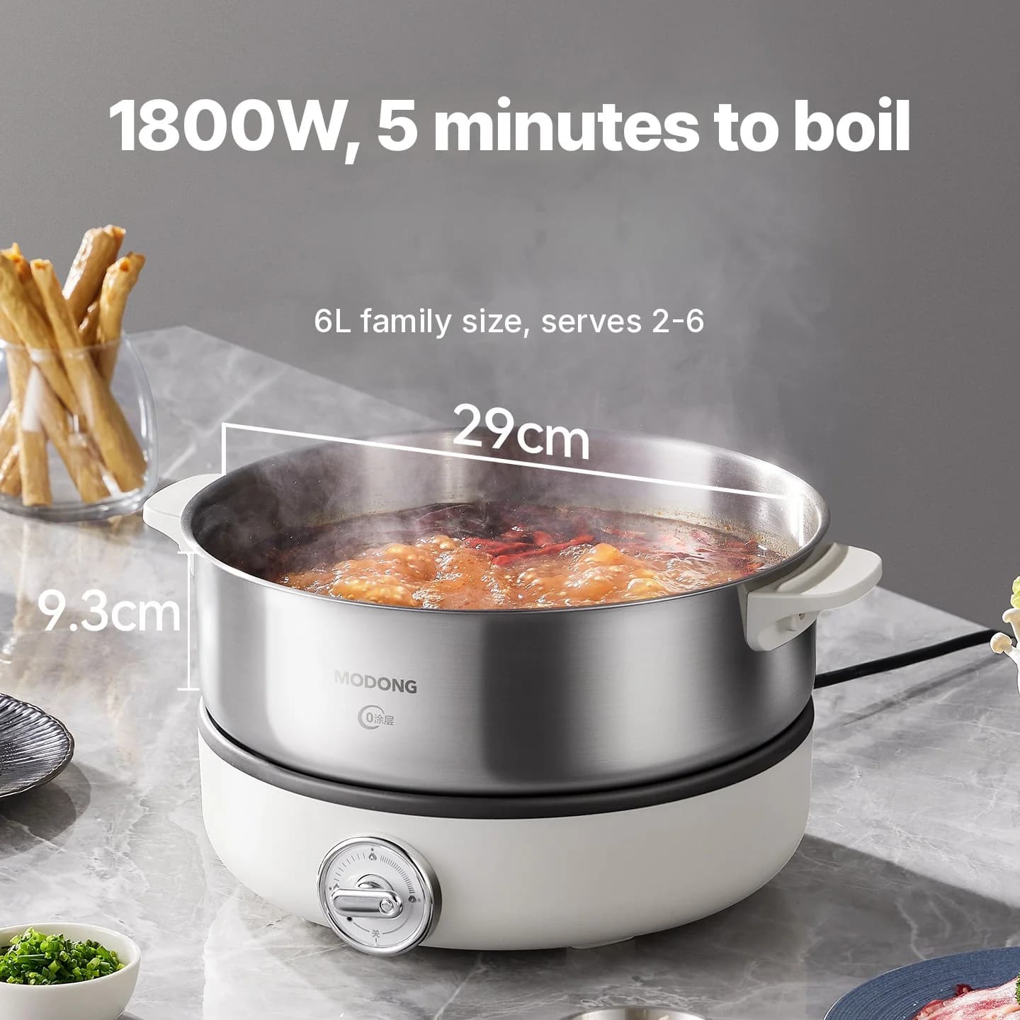 Olla caliente eléctrica dividida con revestimiento de acero inoxidable 1500W