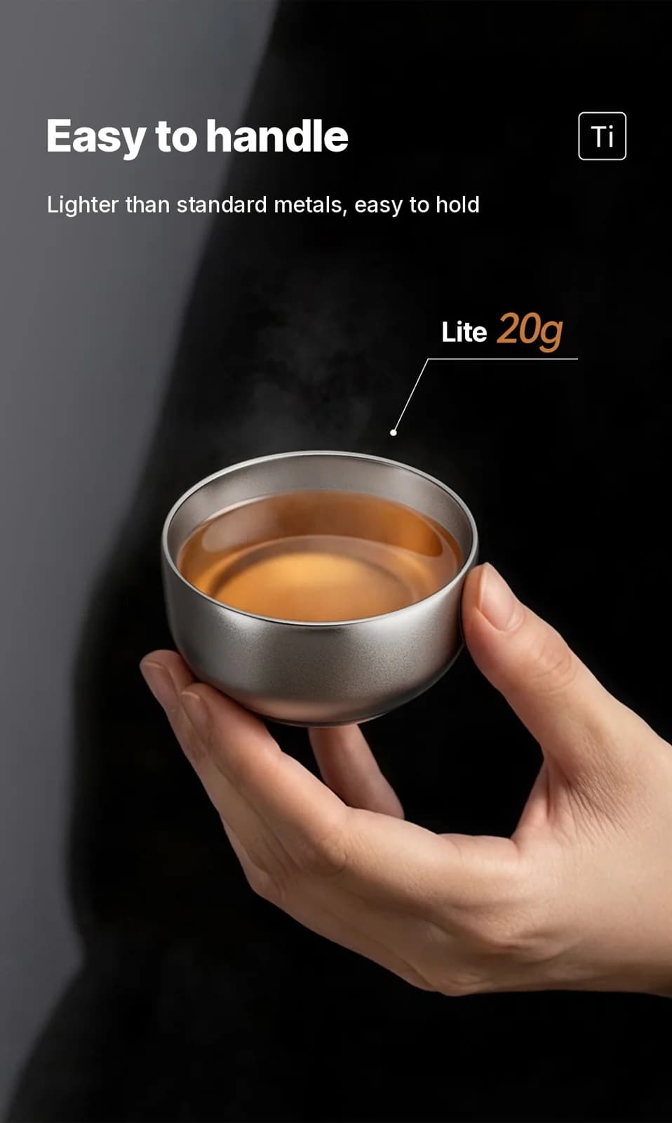 Juego de tazas de té Gongfu de titanio puro 55ml acabado natural hecho a mano