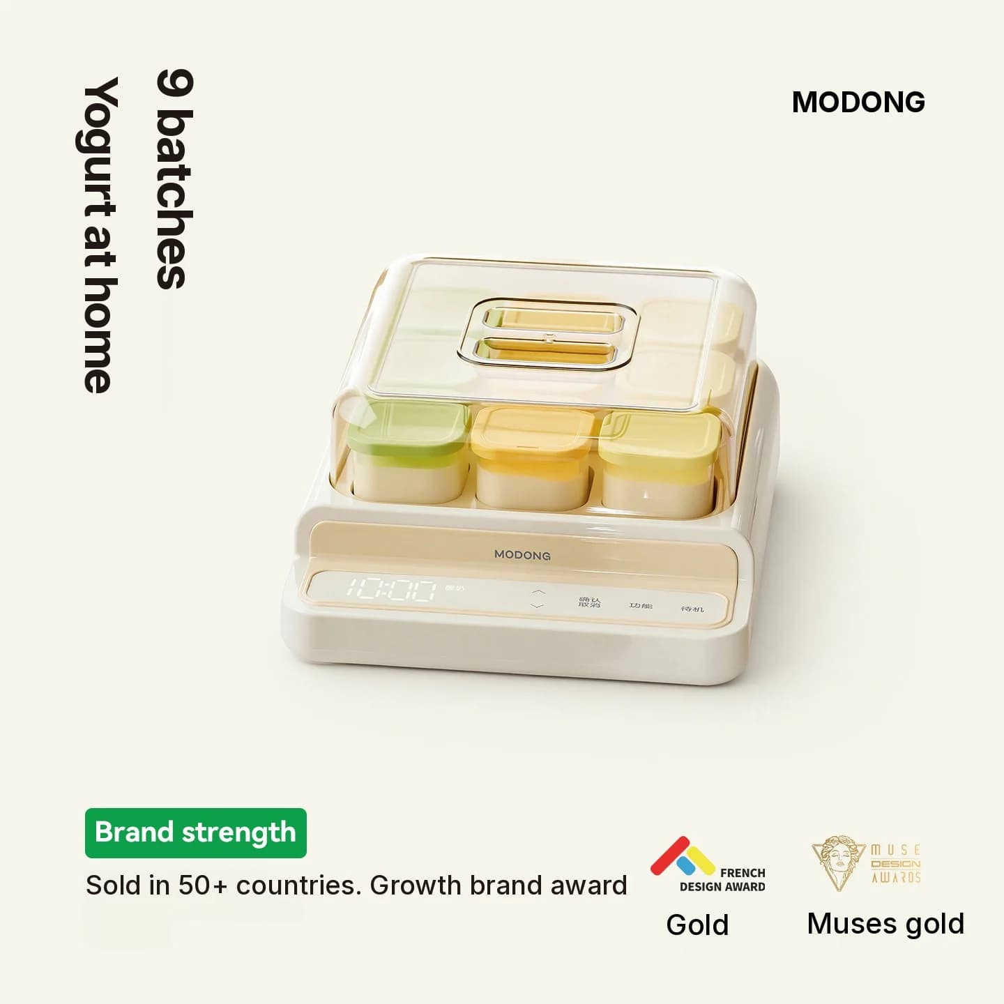 Yogurtera de 9 vasos con recipiente interior de vidrio y temporizador