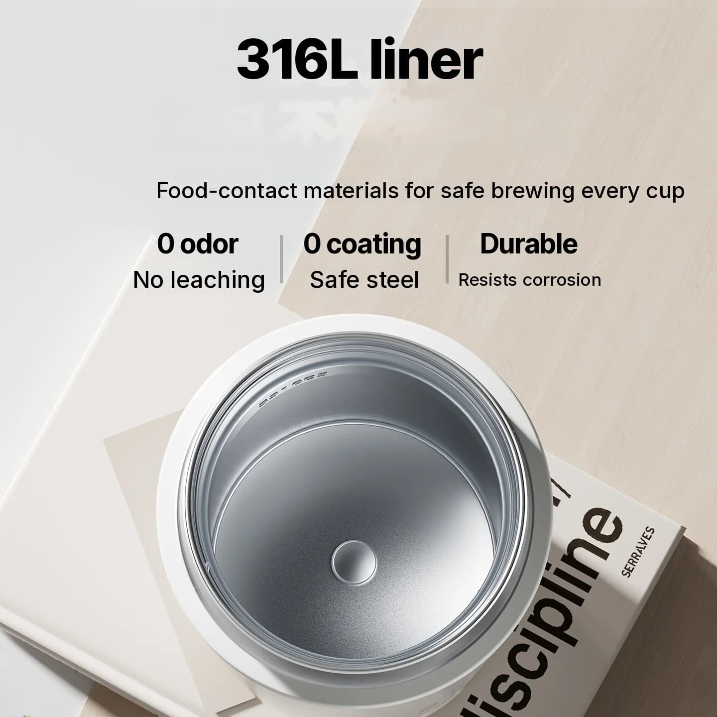Vaso eléctrico portátil para calentar agua 350ml de acero inoxidable 316L