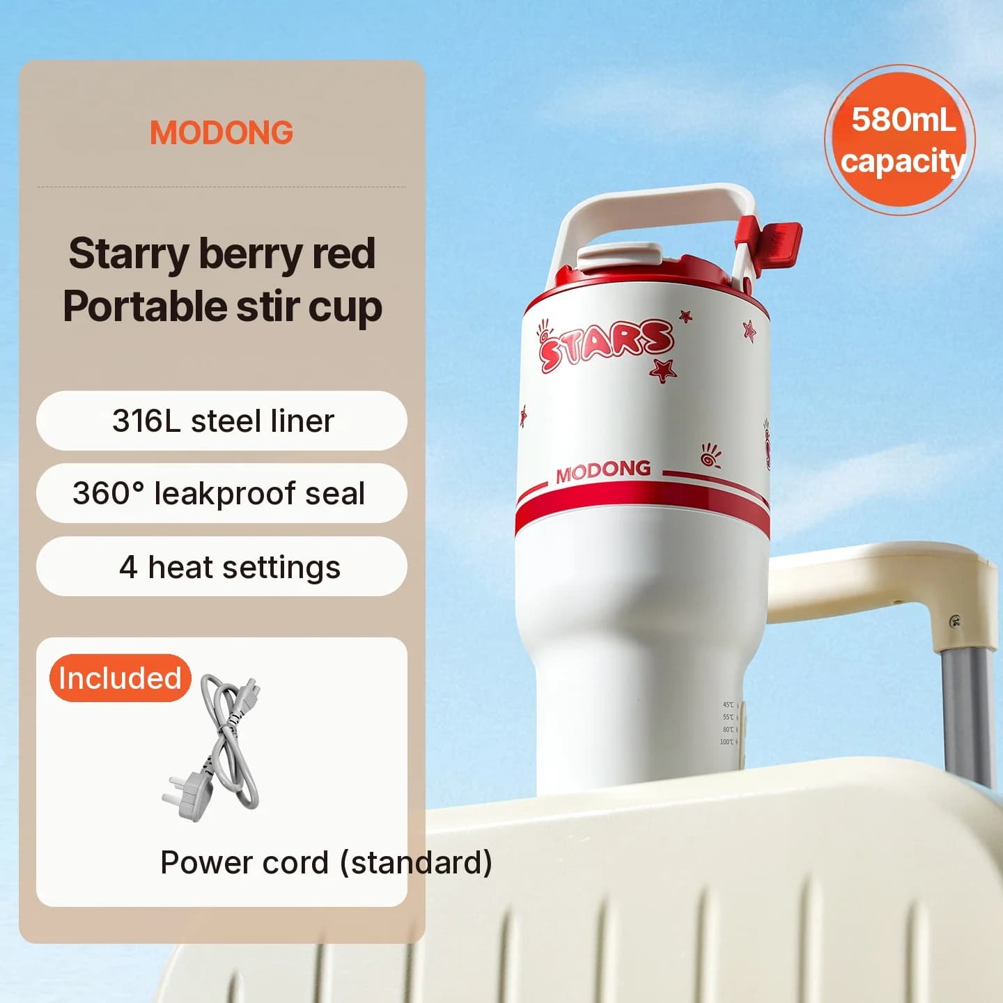 Taza eléctrica con calentamiento y función de agitado, 220V portátil