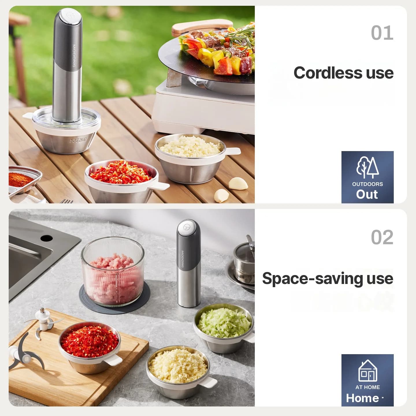 Picadora eléctrica portátil de alimentos con bol de vidrio