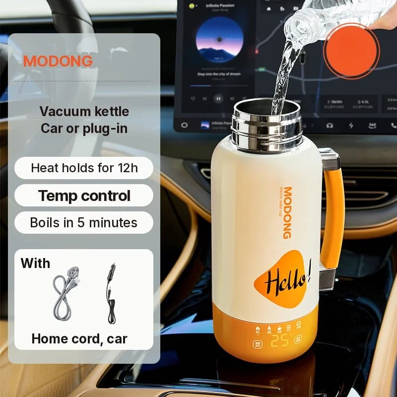 Taza hervidora eléctrica portátil para coche y enchufe 1L acero inoxidable 316