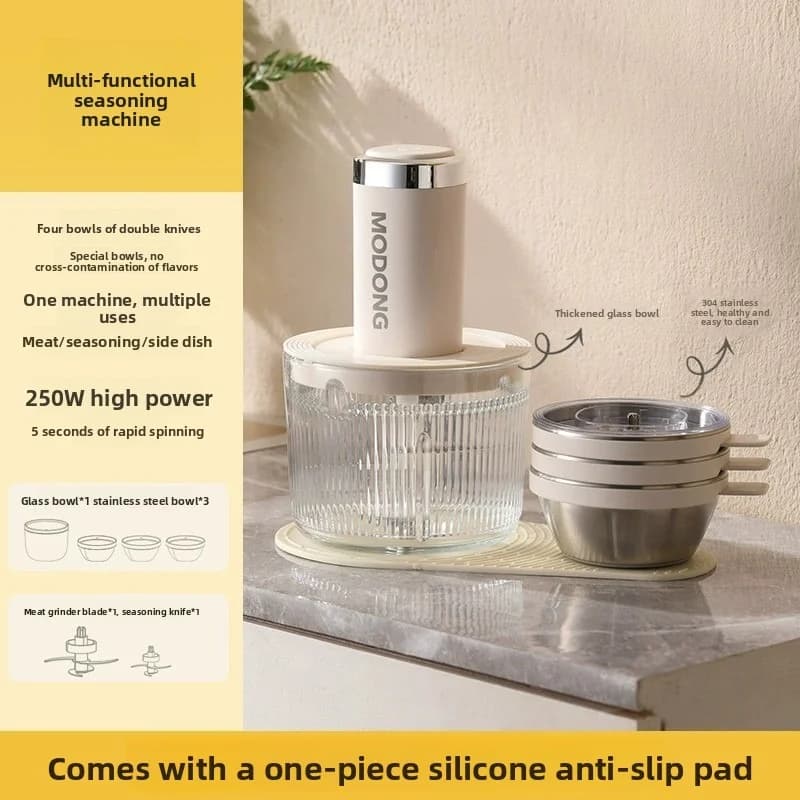 Picadora eléctrica de alimentos con tazón de vidrio y 4 cuchillas para el hogar