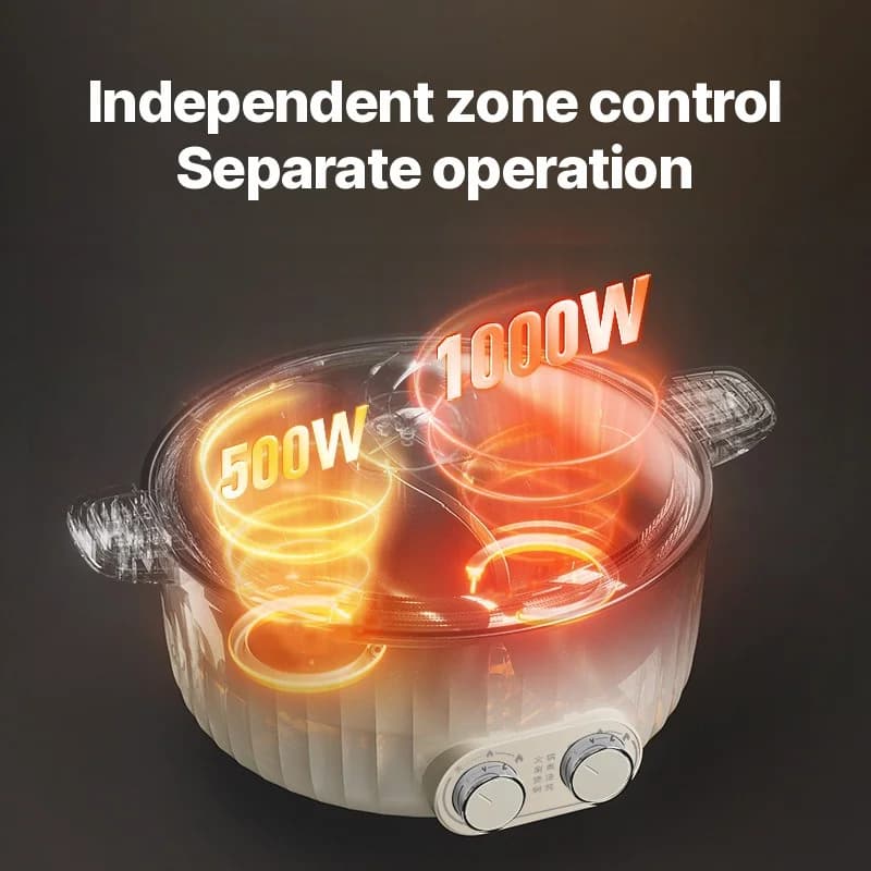 Olla caliente eléctrica de doble zona de 7L con control independiente de temperatura