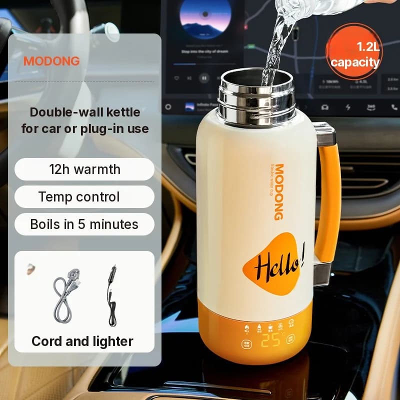 Taza hervidora eléctrica portátil para coche y enchufe 1L acero inoxidable 316