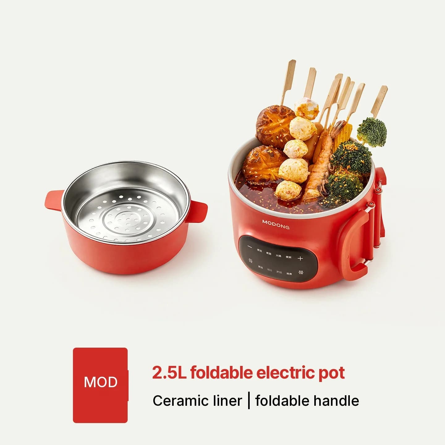Olla eléctrica 2.5L con vaporera y revestimiento cerámico