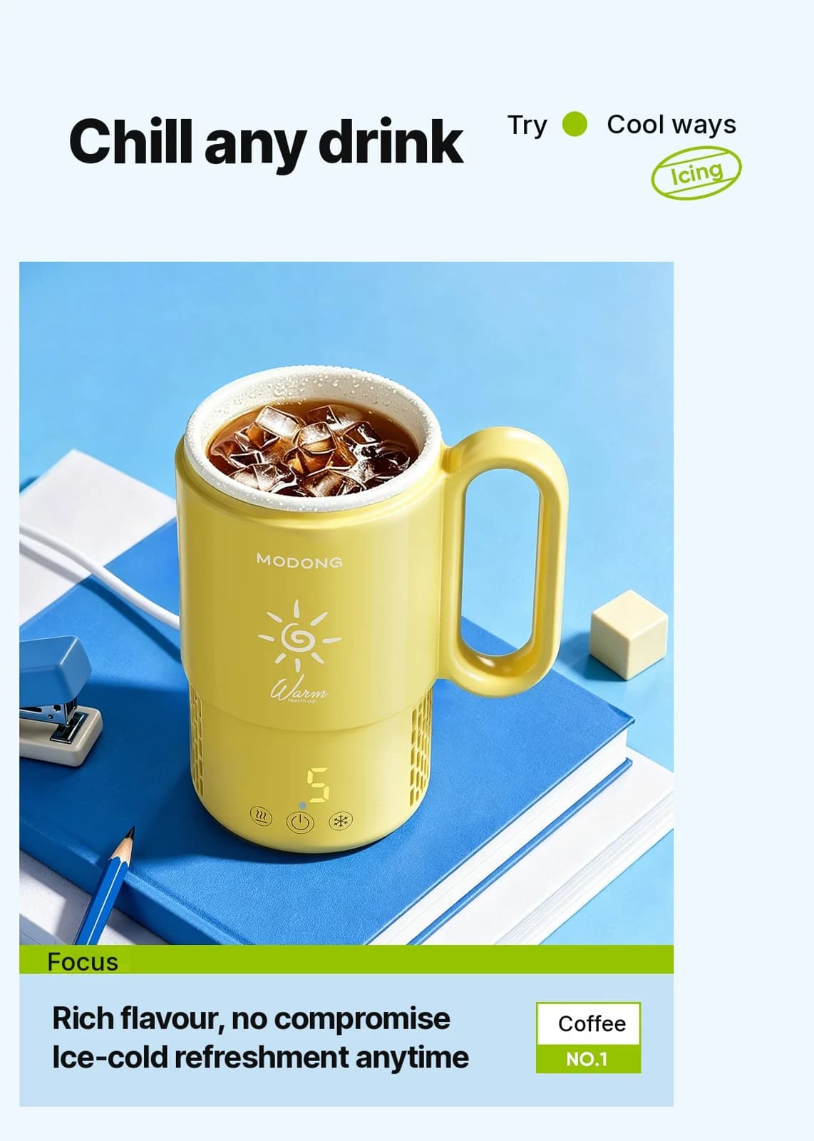 Taza Portátil de Calentamiento y Enfriamiento 450mL 36W Control Táctil