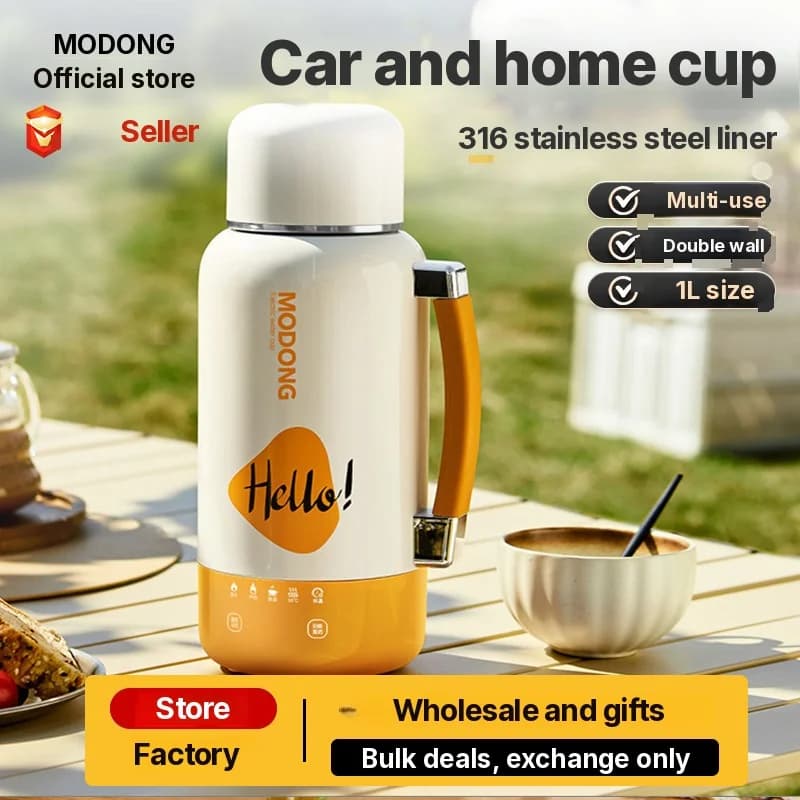 Vaso hervidor eléctrico portátil para coche y enchufe 1L 316 acero inoxidable