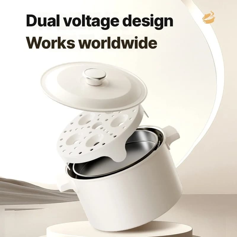 Olla eléctrica portátil para cocinar con sartén y rejilla para vapor