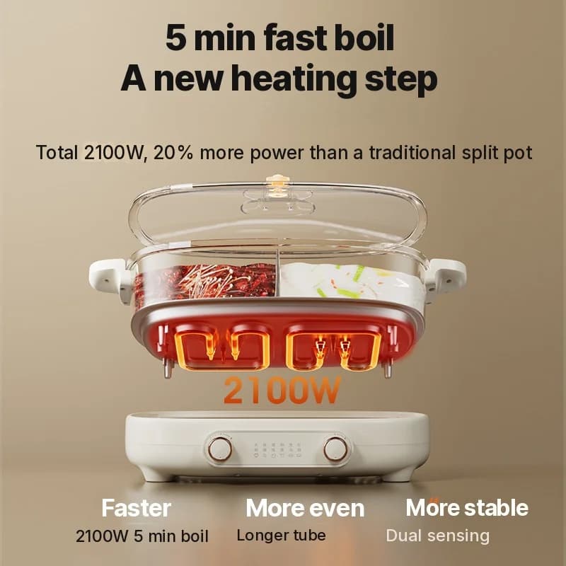 Olla eléctrica 7L con divisor o cuatro compartimentos, 220V, olla dividida