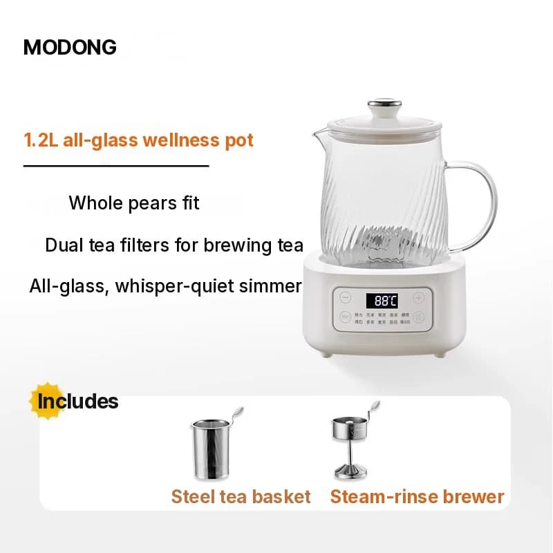 Olla eléctrica de vidrio 1-1.5L con control táctil para té