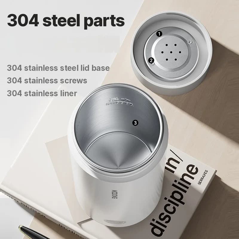 Vaso eléctrico portátil para calentar agua 304 revestimiento 300ml