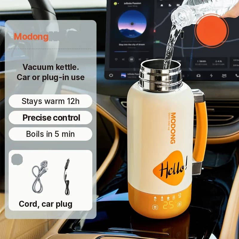 Vaso hervidor eléctrico portátil para coche y enchufe 1L 316 acero inoxidable