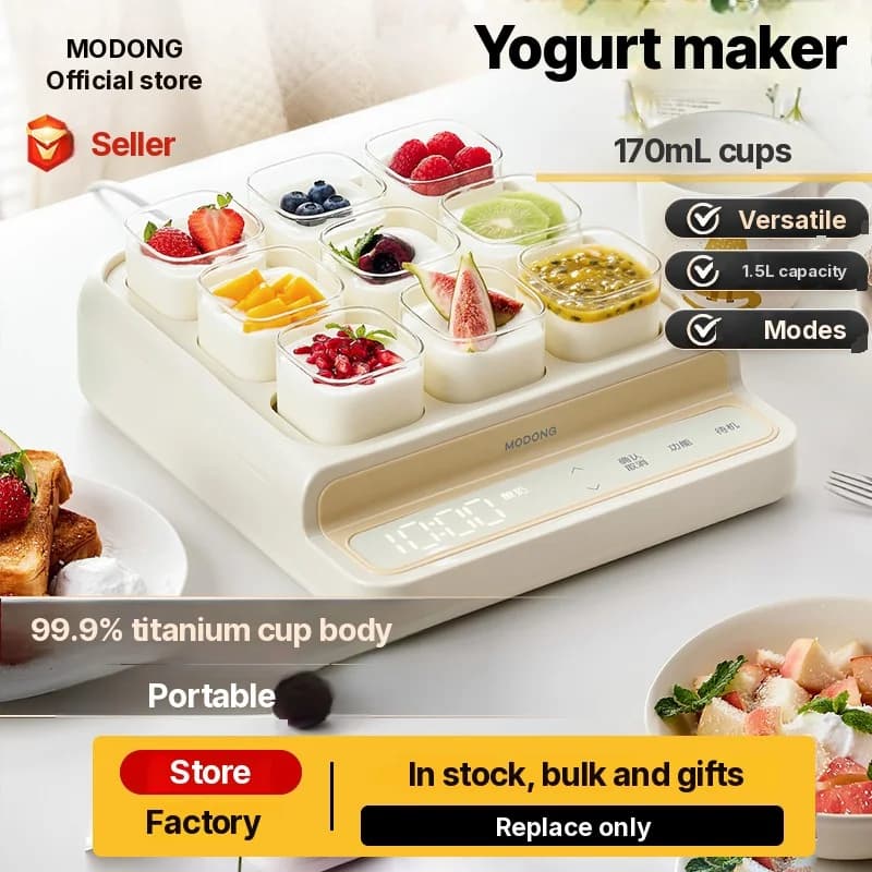 Yogurtera de 9 vasos con recipiente interior de vidrio y temporizador