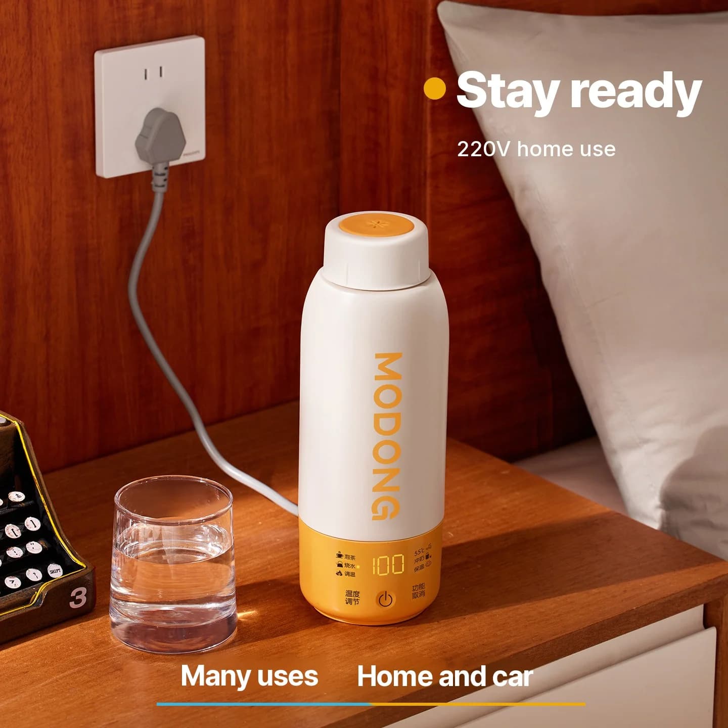Vaso calefactor eléctrico portátil para coche con control de temperatura