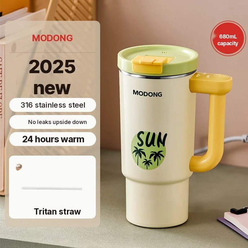 Taza calentadora eléctrica portátil con interior de acero inoxidable de 680ml