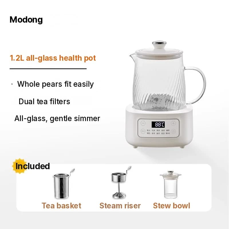 Olla eléctrica de vidrio 1-1.5L con control táctil para té